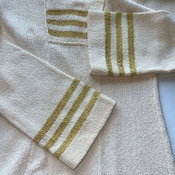 Ricardo Knit Dress Womens Cream Gold Stripe Textured Long Sleeve Square Neck - Picture 8 of 16